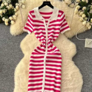 Cherry Red Striped Polo Maxi Dress