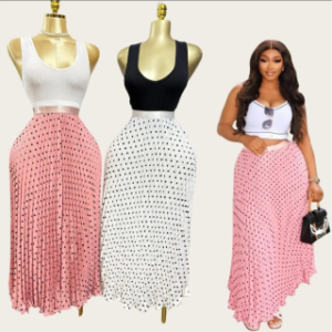 Polka Dot Maxi Skirt Set – Pink & Navy (Combo)